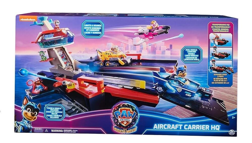PAW Patrol The Mighty Movie Aircraft Carrier HQ Transforming Playset NIB